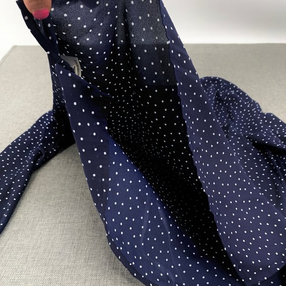 Forever 21 Long Sleeve Pull Over Blouse Navy Blue White Polka Dots Small Ruffled - Picture 10 of 11